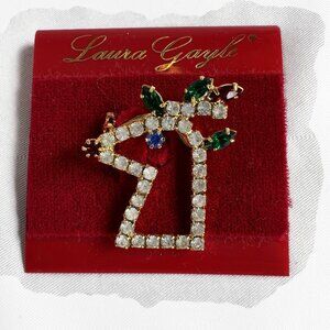 Vintage Laura Gayle Reindeer Pin Brooch Faux Diamond Jewels New Old Stock